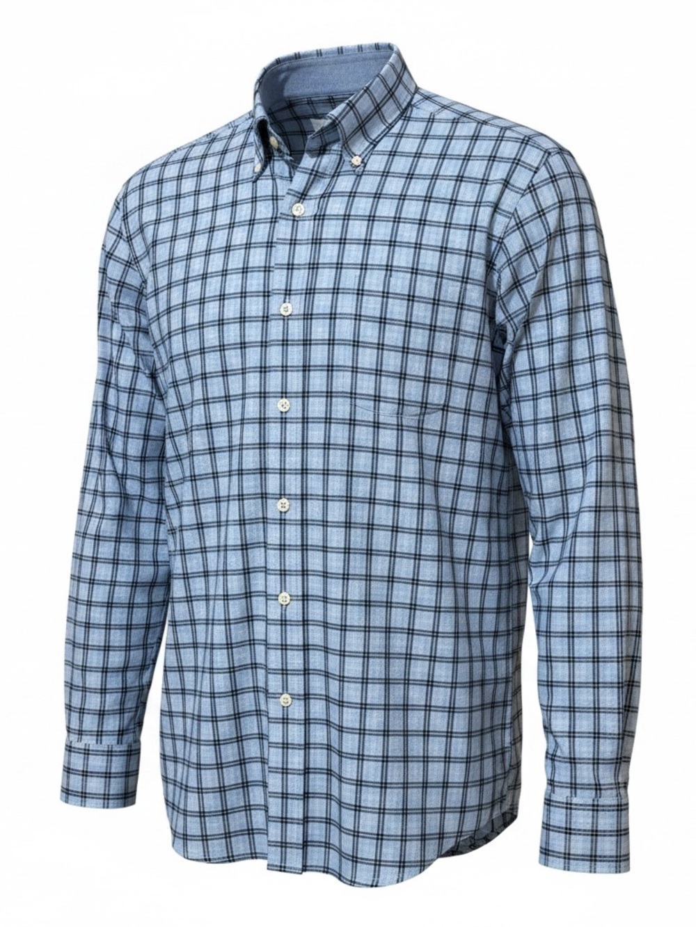 PETER MILLAR light blue plaid cotton blend button front shirt size XL